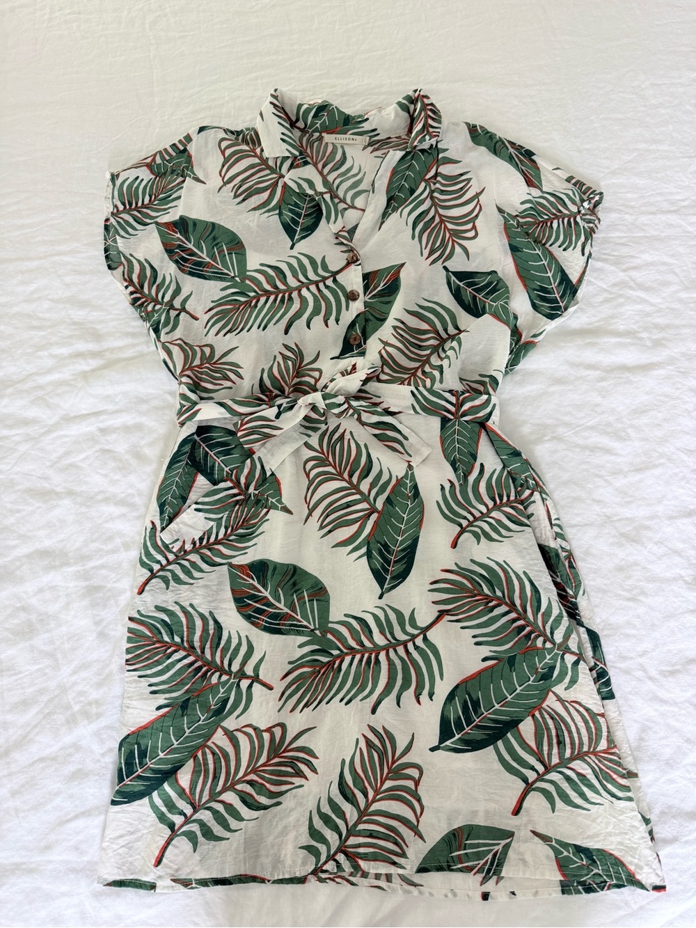 Ellison Cream Dress with Green and Rust Leaf Print
